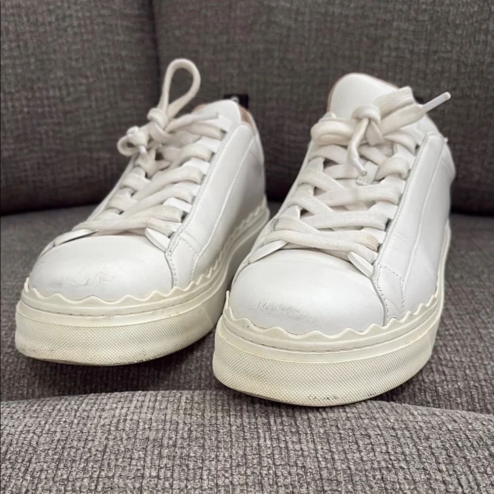 Chloe Scalloped Leather White Sneakers with Textured Upper and Thick Sole - Picture 7 of 16